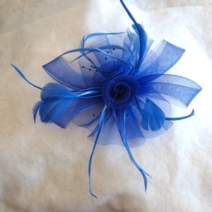 2023  Med Blue Fascinator w/Feathers & Beads Kentucky Derby Horse Races Church